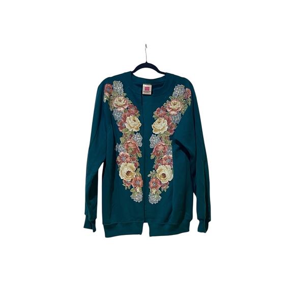Hanes HerWay Sweaters - Hanes Her Way Vintage Floral Open Front Cardigan XLarge